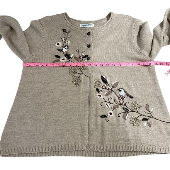 Coldwater Creek Embroidered Button Front Cardigan Sweater Beige Sz Large Holiday - Picture 11 of 14